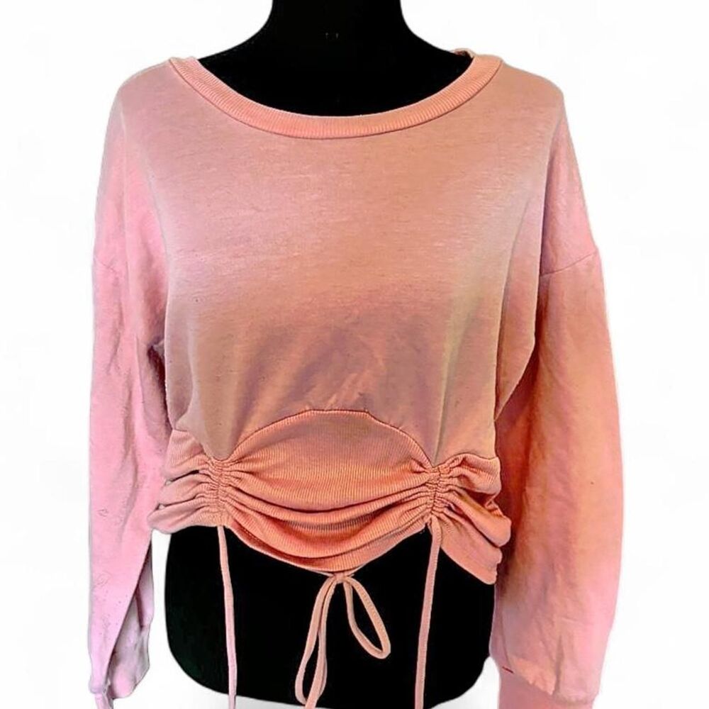 Flawed No Boundaries Pink Cropped Ruched Tie-Front Sweatshirt - Size L
